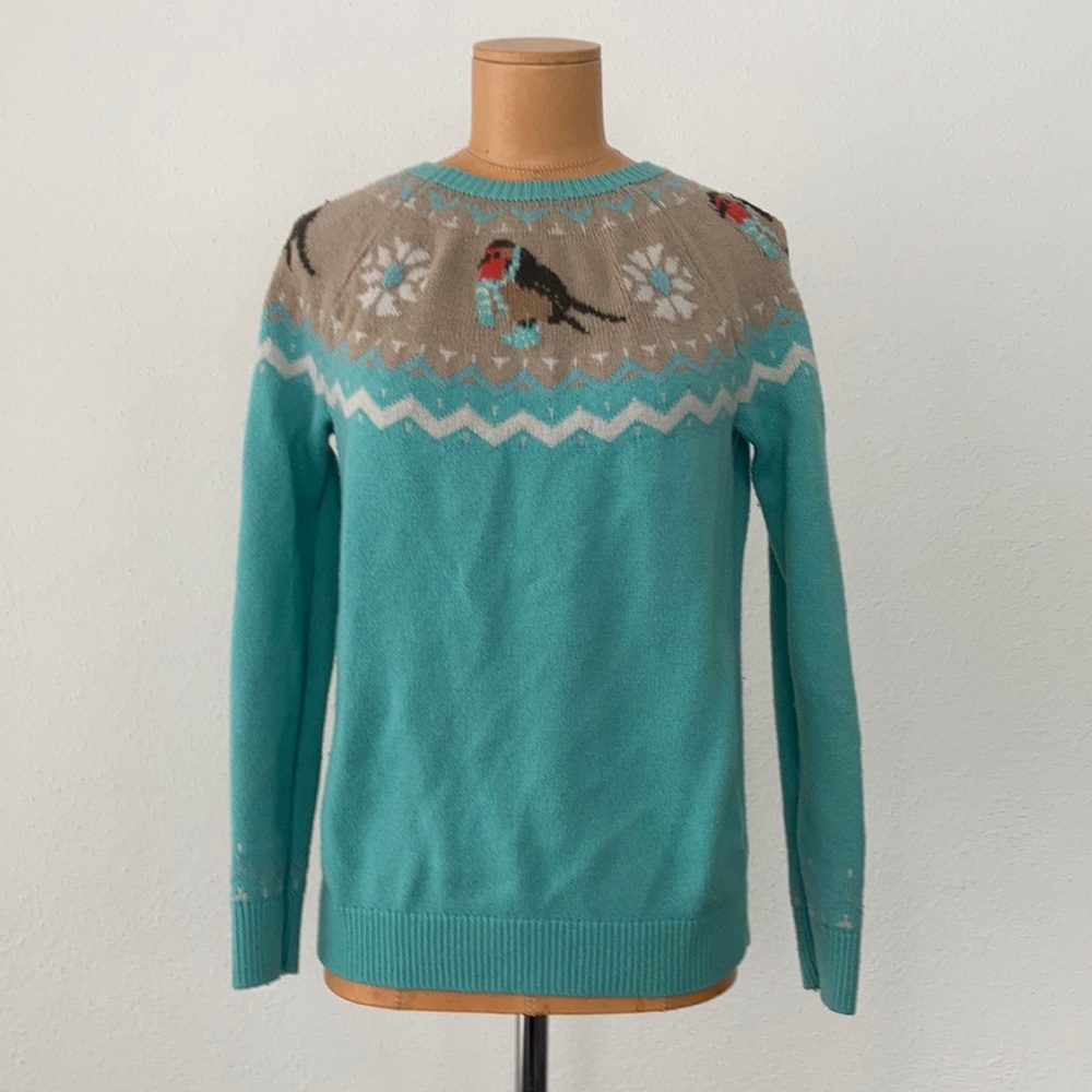 Talbots fair isle bird sweater 70%nylon/30% lambswool
